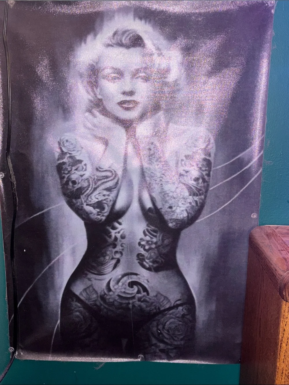 Marilyn Monroe Purple and Black Tattooed Figure Tapestry
